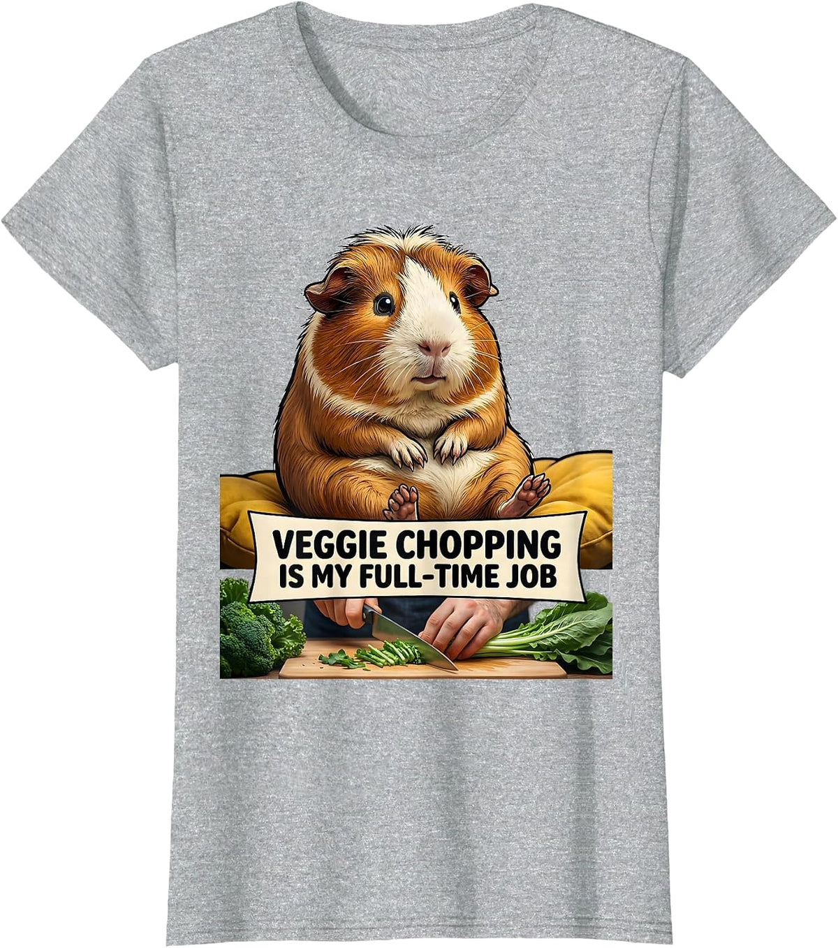 Veggie Chopping Is My Full-Time Job Funny Guinea Pig Pet T-Shirt - Heather Grey