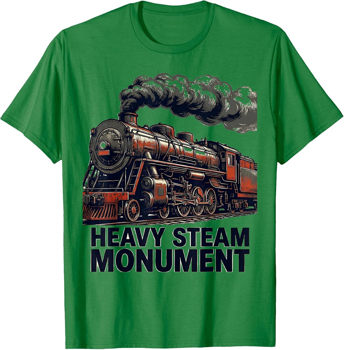Men's Heavy Steam Monument Stencil Big Boy 4014 Steam Train T-Shirt - Kelly Green