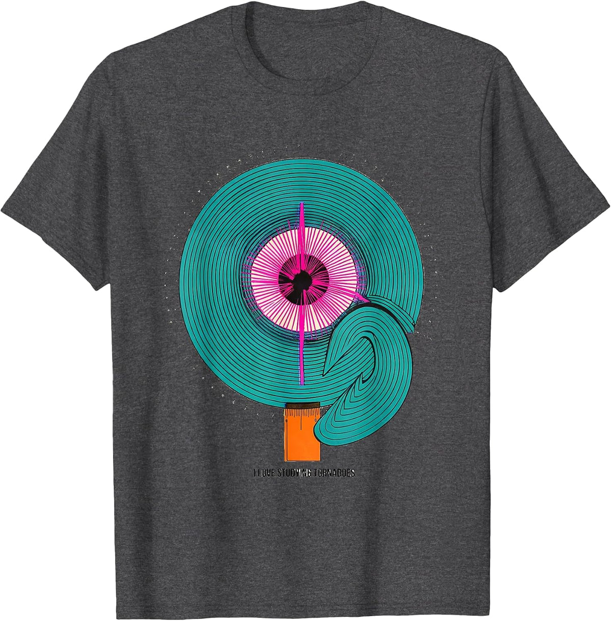 I Love Studying Tornadoes Risograph Storm Chaser Meteorology T-Shirt - Dark Heather Grey