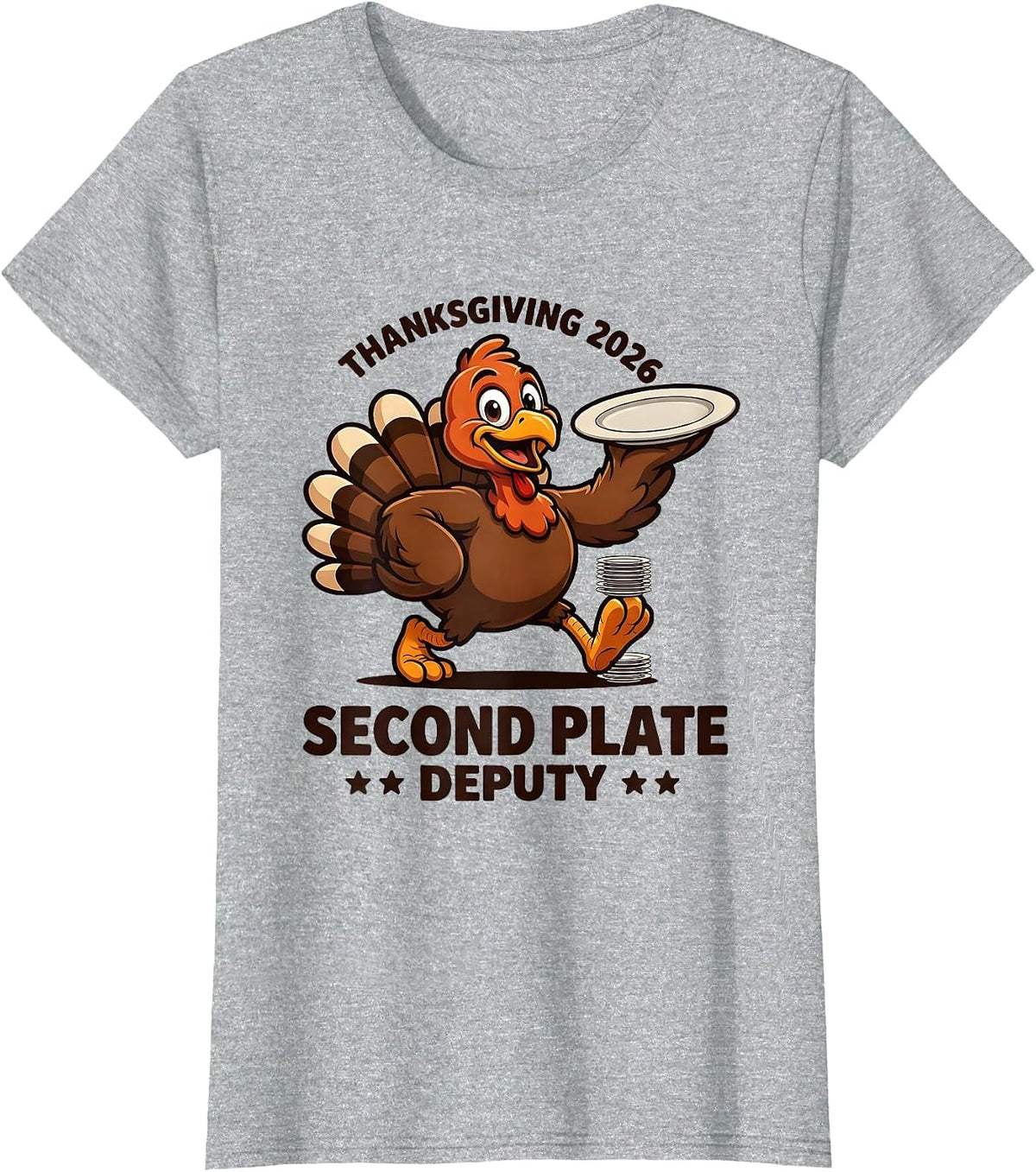 Thanksgiving 2026 Second Plate Deputy Family Crew Turkey T-Shirt - Heather Grey