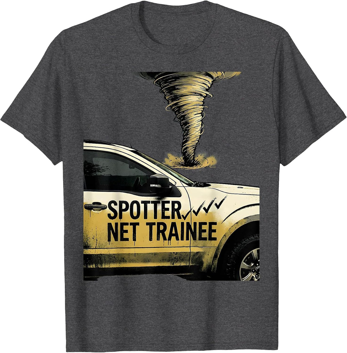 Men's Spotter Net Trainee Funny Storm Chaser Tornado Enthusiast T-Shirt - Dark Heather Grey