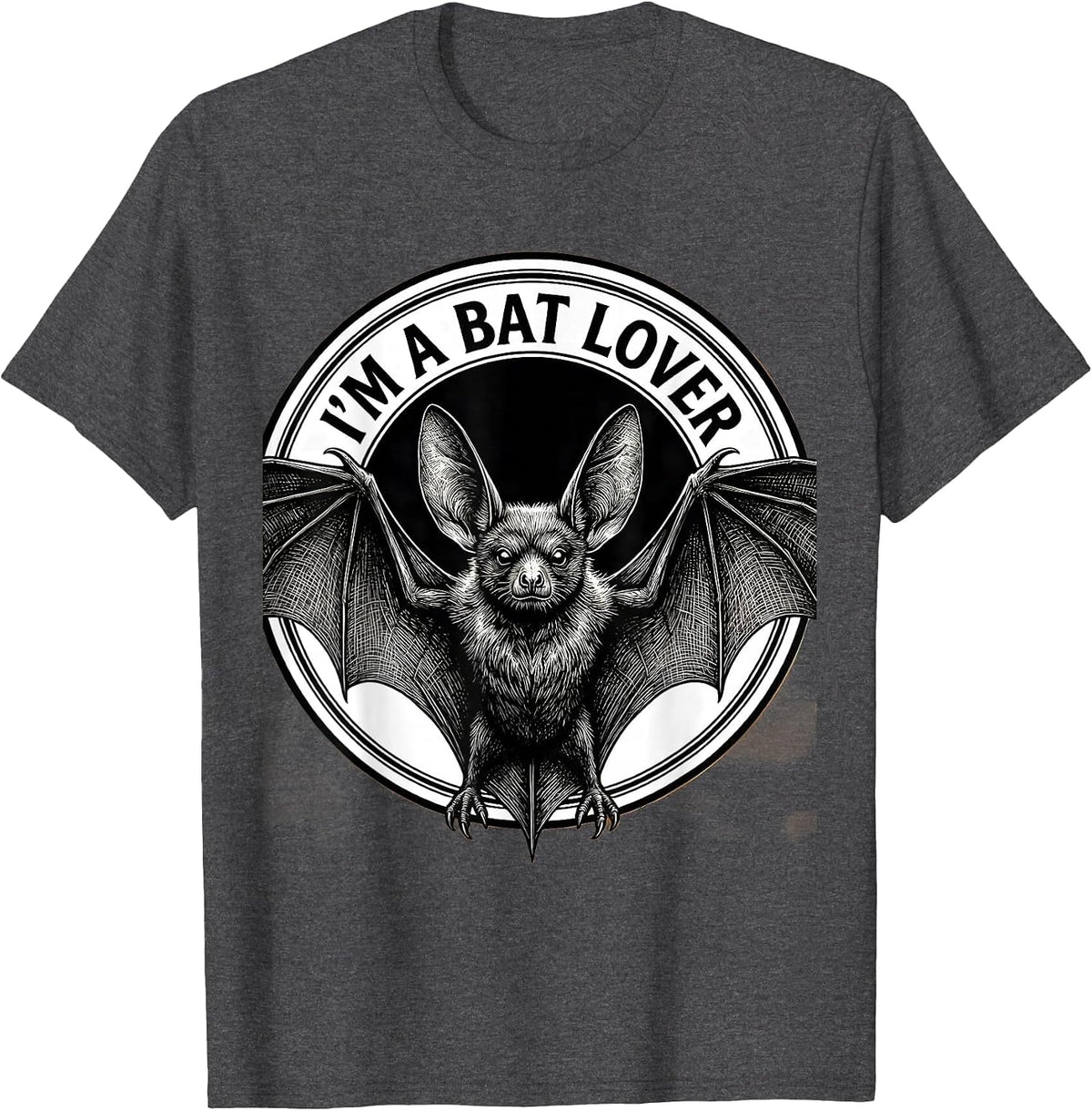 Men's I'm A Bat Lover Line Art Bat Enthusiast Wildlife T-Shirt - Dark Heather Grey