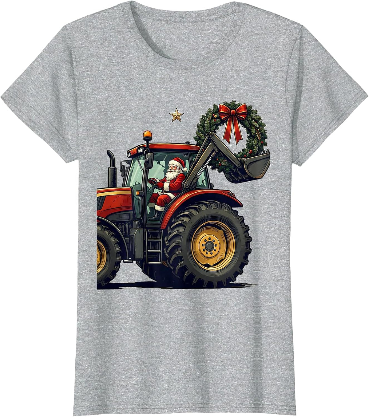 Women's Broadside Farm Tractor Santa Claus Funny Farm Life Christmas T-Shirt - Heather Grey