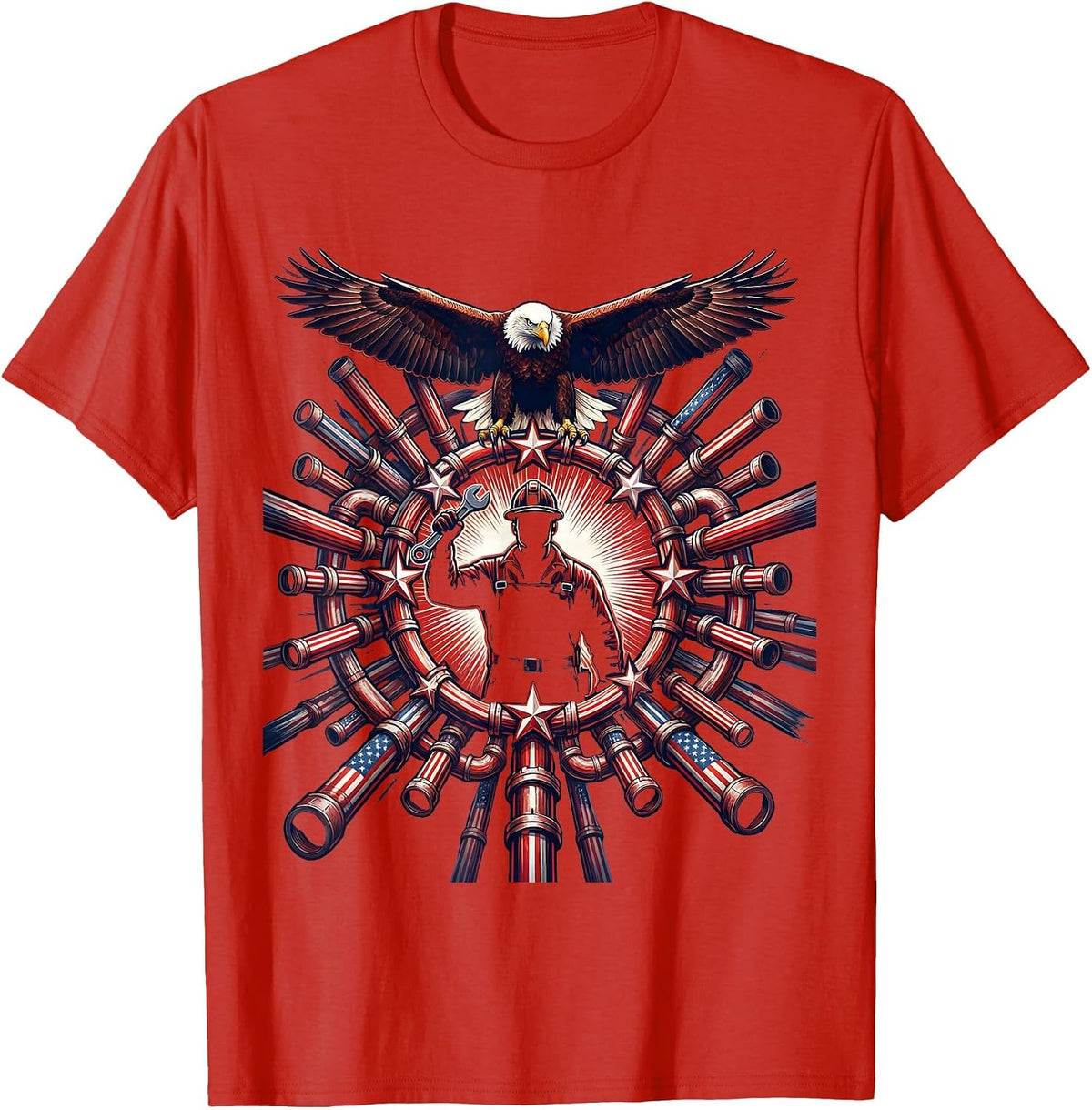 Men's Pipefitter Tangled Pipes Blue Collar Graphic T-Shirt - Red