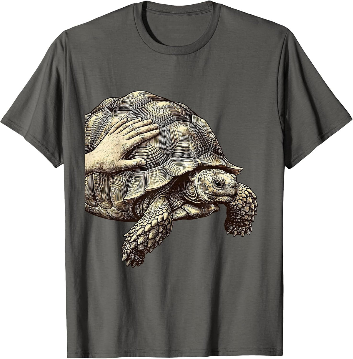 Sulcata Tortoise Portrait Pet Lover Gift T-Shirt - Asphalt Grey