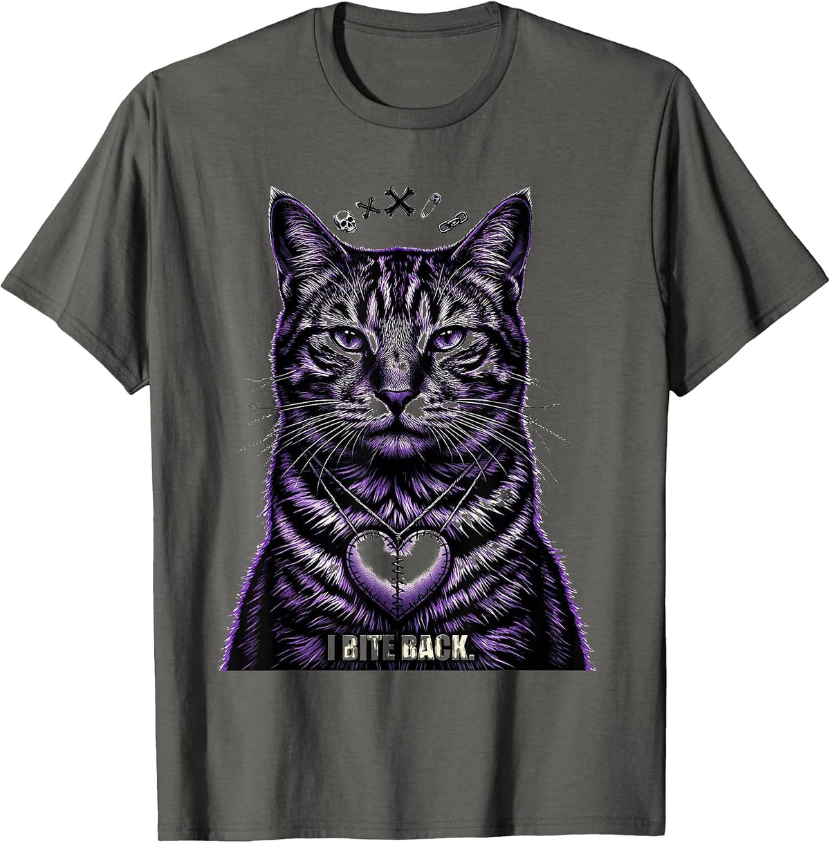 Men's I Bite Back Emo Goth Cat Girl Alt Aesthetic Alternative T-Shirt - Asphalt Grey