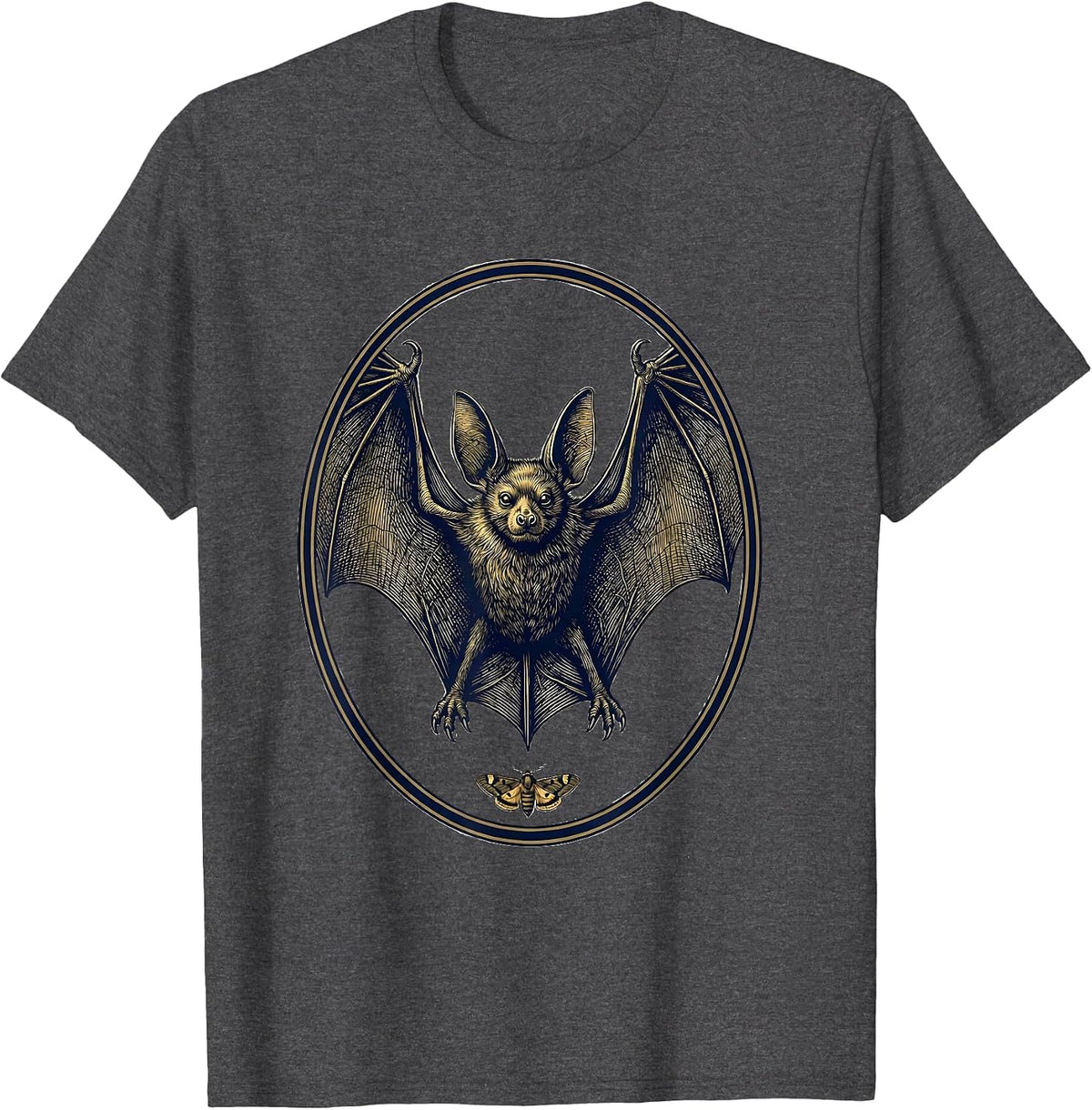 Bat Crest Vintage Nature Bat Lover Halloween T-Shirt - Dark Heather Grey