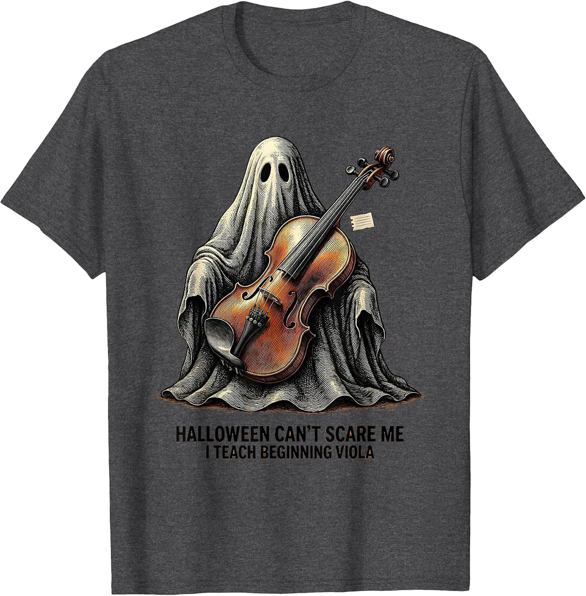Men's Halloween Can't Scare Me, I Teach Beginning Viola Teacher T-Shirt - Dark Heather Grey