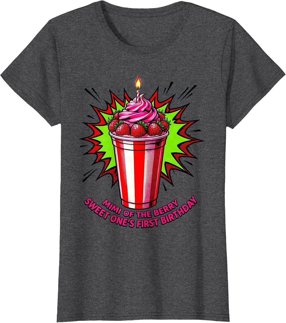 Women's Mimi Of The Berry Sweet One's First Birthday Family T-Shirt - Dark Heather Grey
