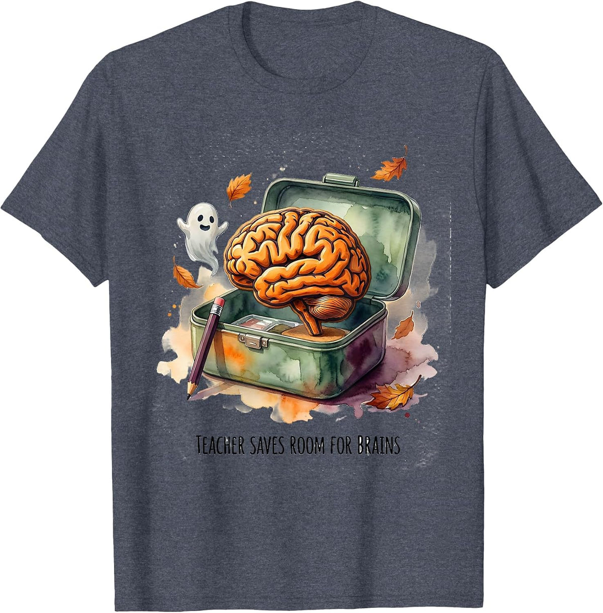 Teacher Saves Room For Brains Funny Teacher Halloween Humor T-Shirt - Heather Blue