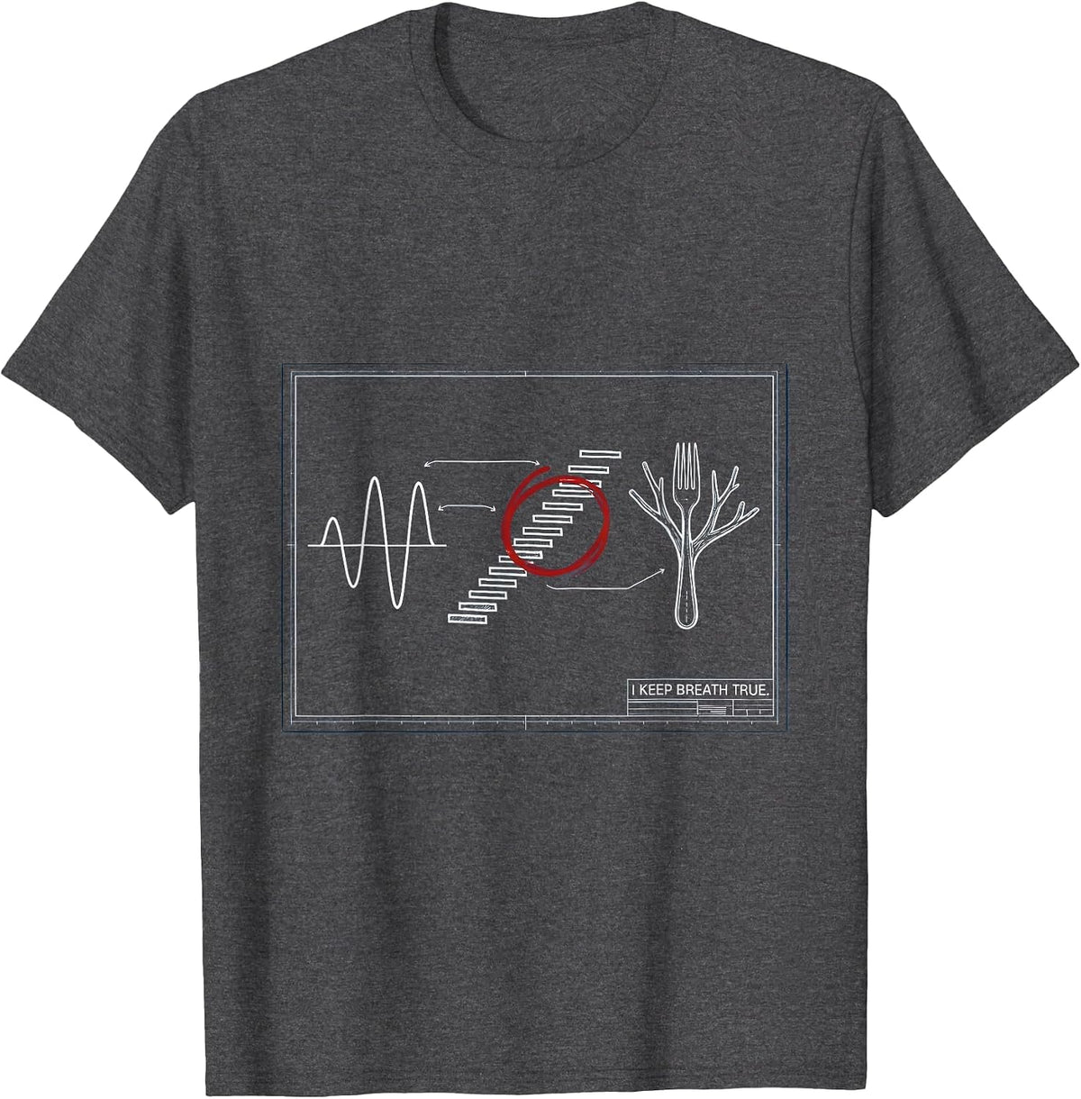 Men's I Keep Breath True Technical Blueprint Respiratory Therapist T-Shirt - Dark Heather Grey