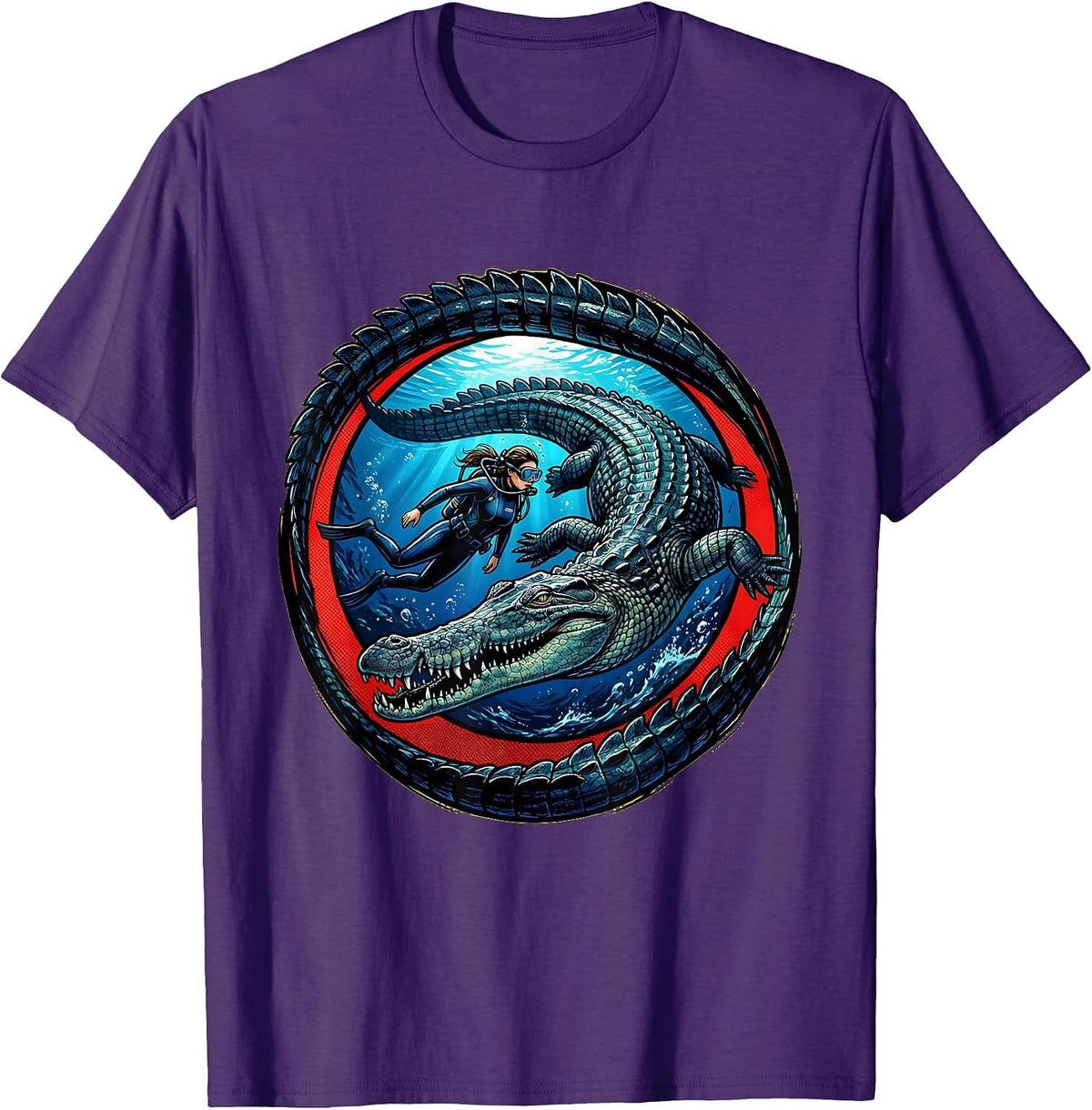 Diver and Mosasaur Ancient Ocean Adventure T-Shirt - Purple