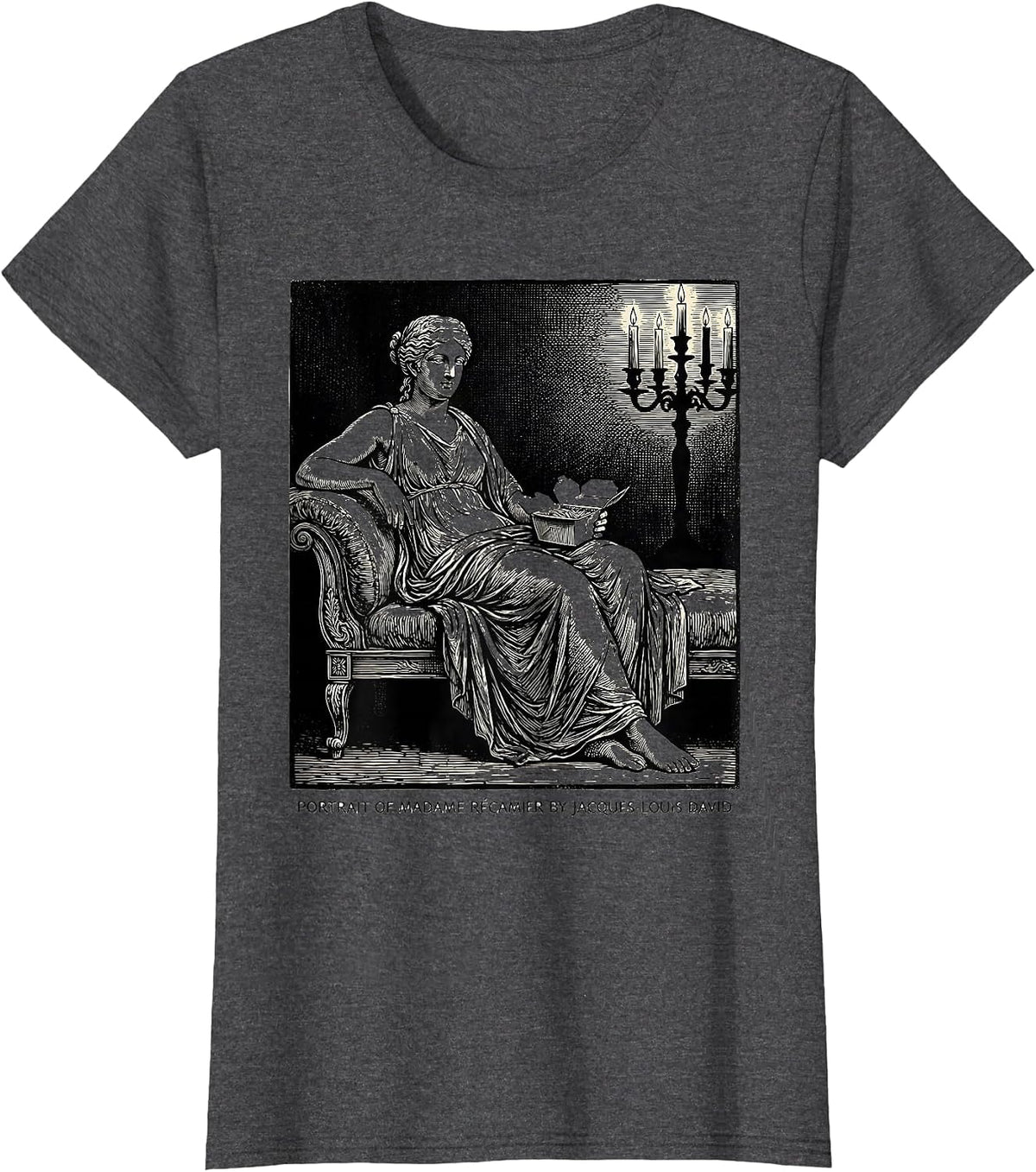 Women's PORTRAIT OF MADAME RÉCAMIER BY JACQUES-LOUIS DAVID Art T-Shirt - Dark Heather Grey