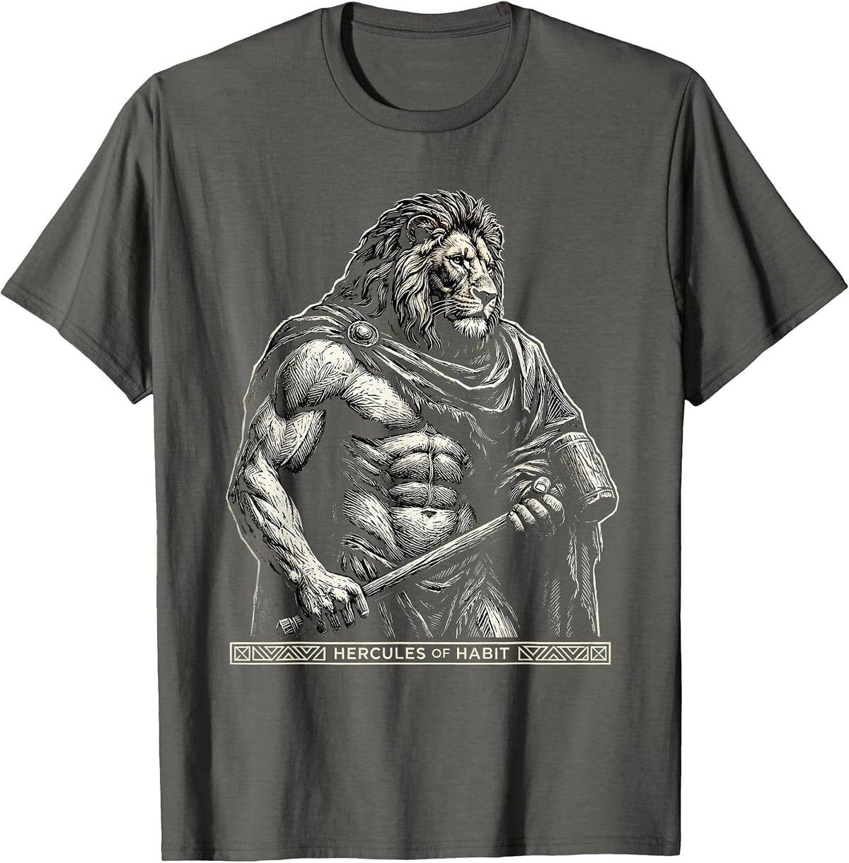 Men's Hercules Of Habit Funny Greek Mythology Gods Pun Parody T-Shirt - Asphalt Grey