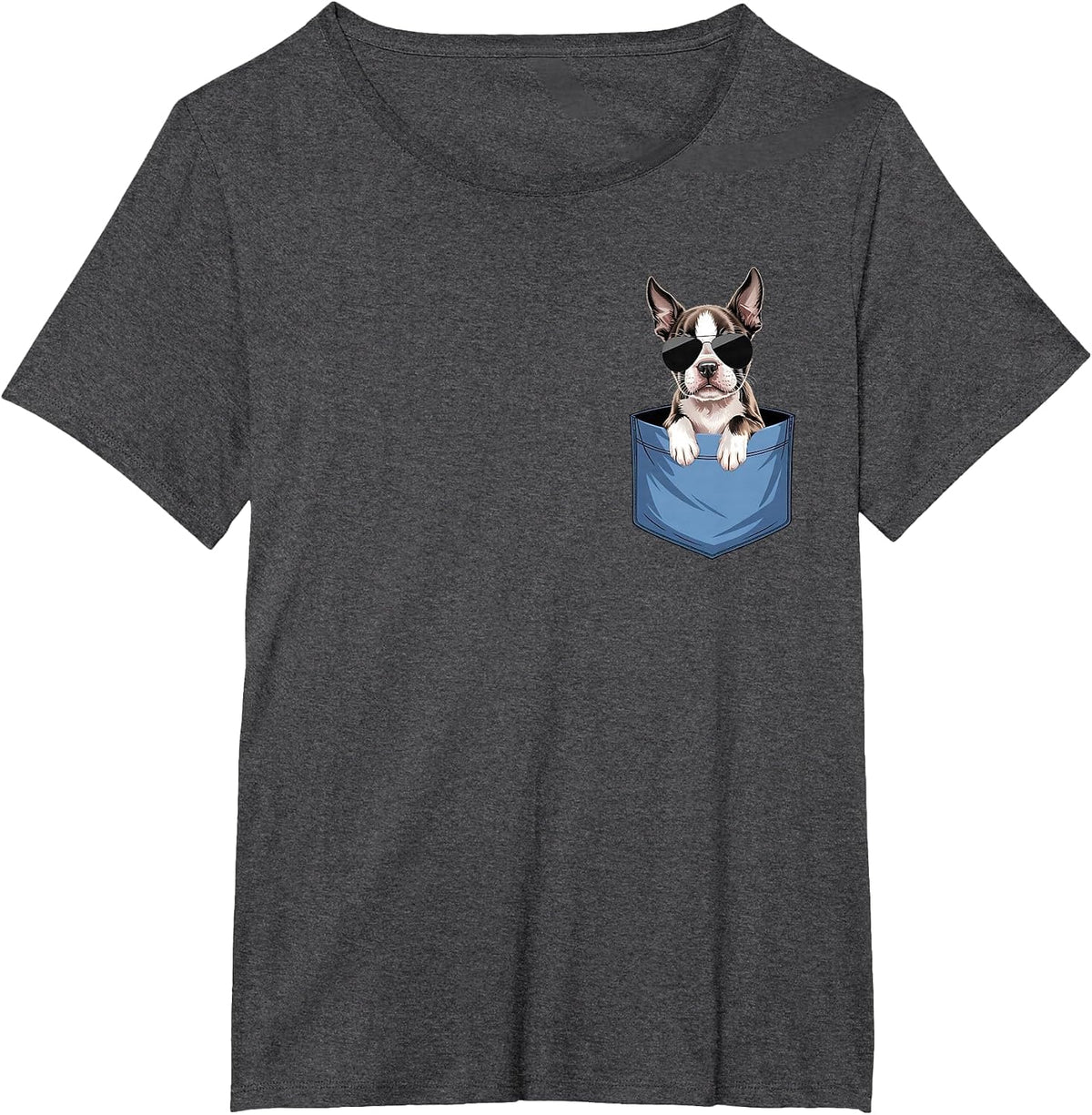 Cute Pocket Boston Terrier Lover Dog Mom T-Shirt - Dark Heather Grey