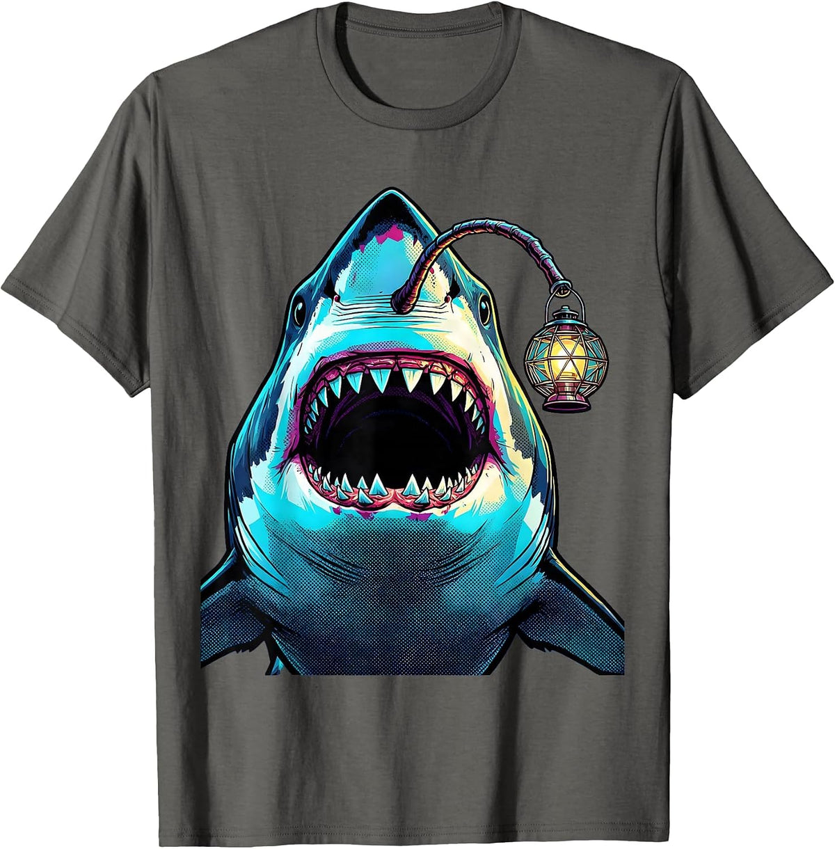 Men's Deep Sea Anglerfish Shark Lantern Illustration T-Shirt - Asphalt Grey