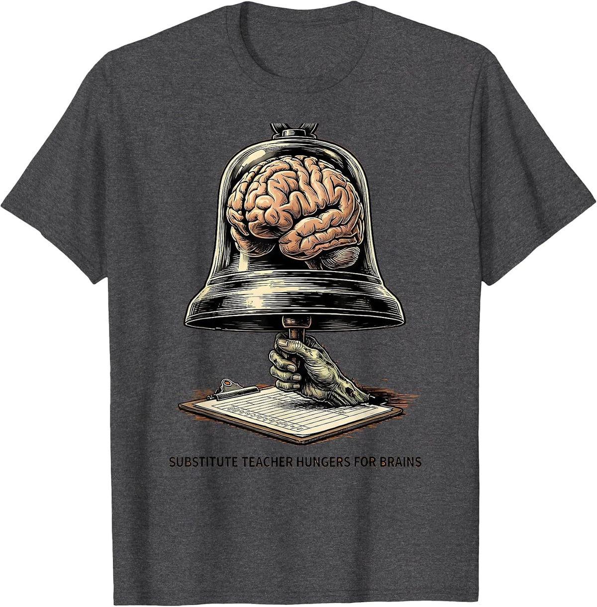 Men's Substitute Teacher Hungers For Brains Funny Zombie Halloween T-Shirt - Dark Heather Grey