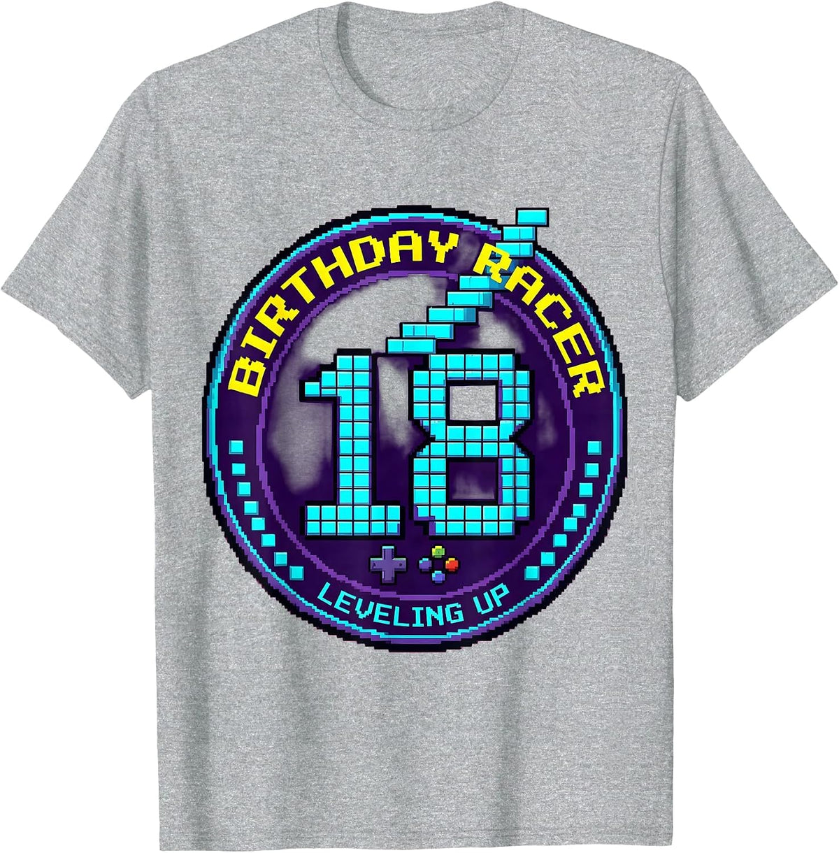 Men's Birthday Racer Leveling Up 18 Pixel Art Gamer Birthday Gift T-Shirt - Heather Grey