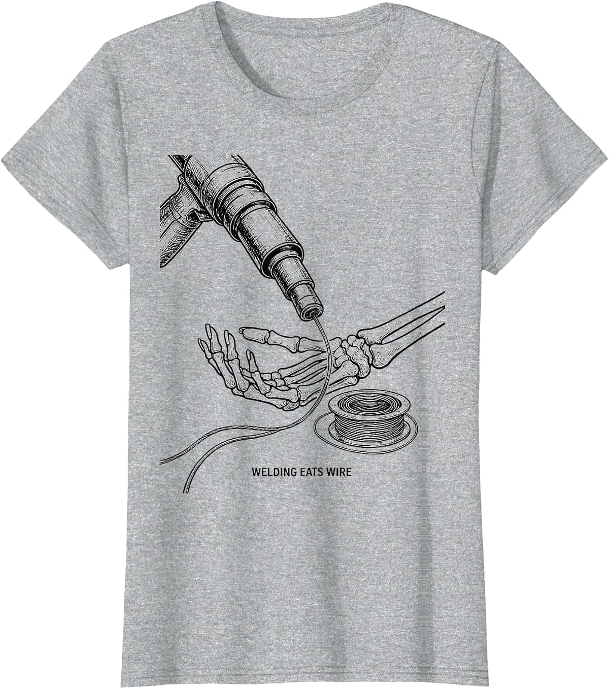 Welding Eats Wire Funny Welder Skeleton Metal Worker Humor T-Shirt - Heather Grey