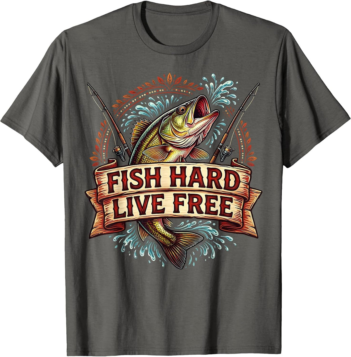 Fish Hard Live Free Fishing Design For Men T-Shirt - Asphalt Grey
