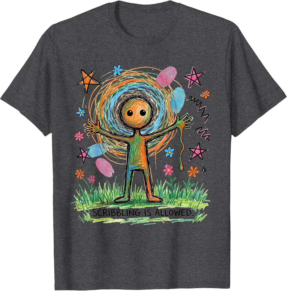 Men's Scribbling Is Allowed Funny Art Teacher Back To School T-Shirt - Dark Heather Grey