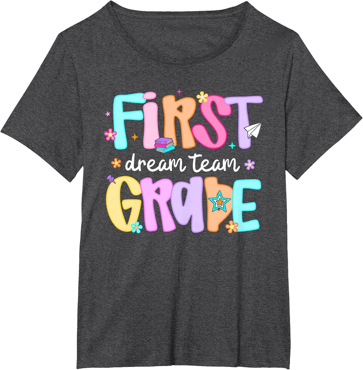 Preppy First Grade Dream Team Back to School Teacher Student T-Shirt - Dark Heather Grey
