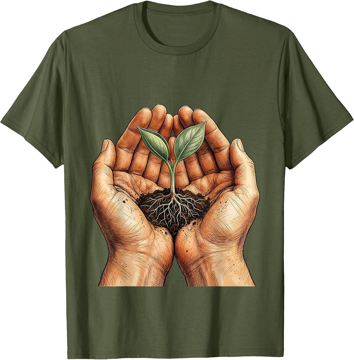 Men's Paraprofessional Helping Hands Seedling Growth T-Shirt - Olive Green