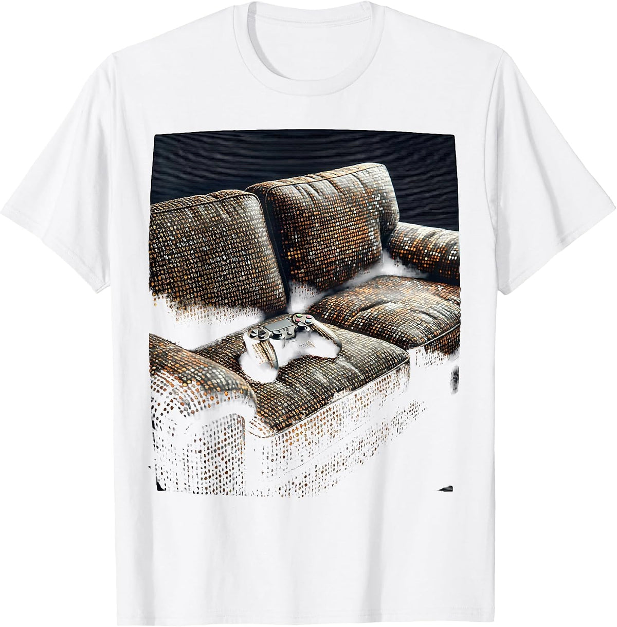 Men's Pixel Brick Couch Gamer Graphic Design T-Shirt - White