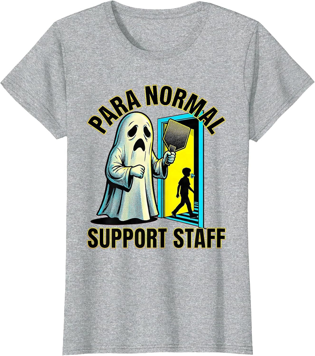 Women's Para Normal Support Staff Pop Art Ghost Halloween T-Shirt - Heather Grey