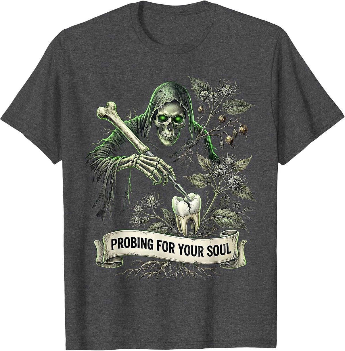 Men's Halloween Dental Periodontal Probe Grim Reaper Design T-Shirt - Dark Heather Grey