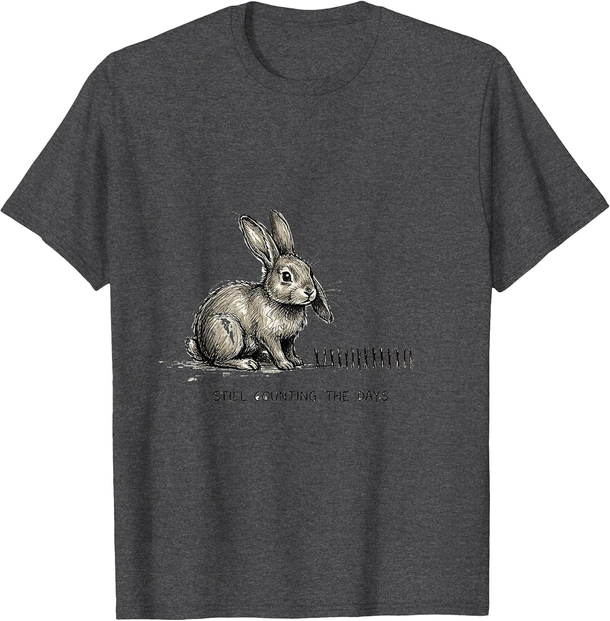Still Counting The Days Creepy Cute Goth Bunny Horror T-Shirt - Dark Heather Grey