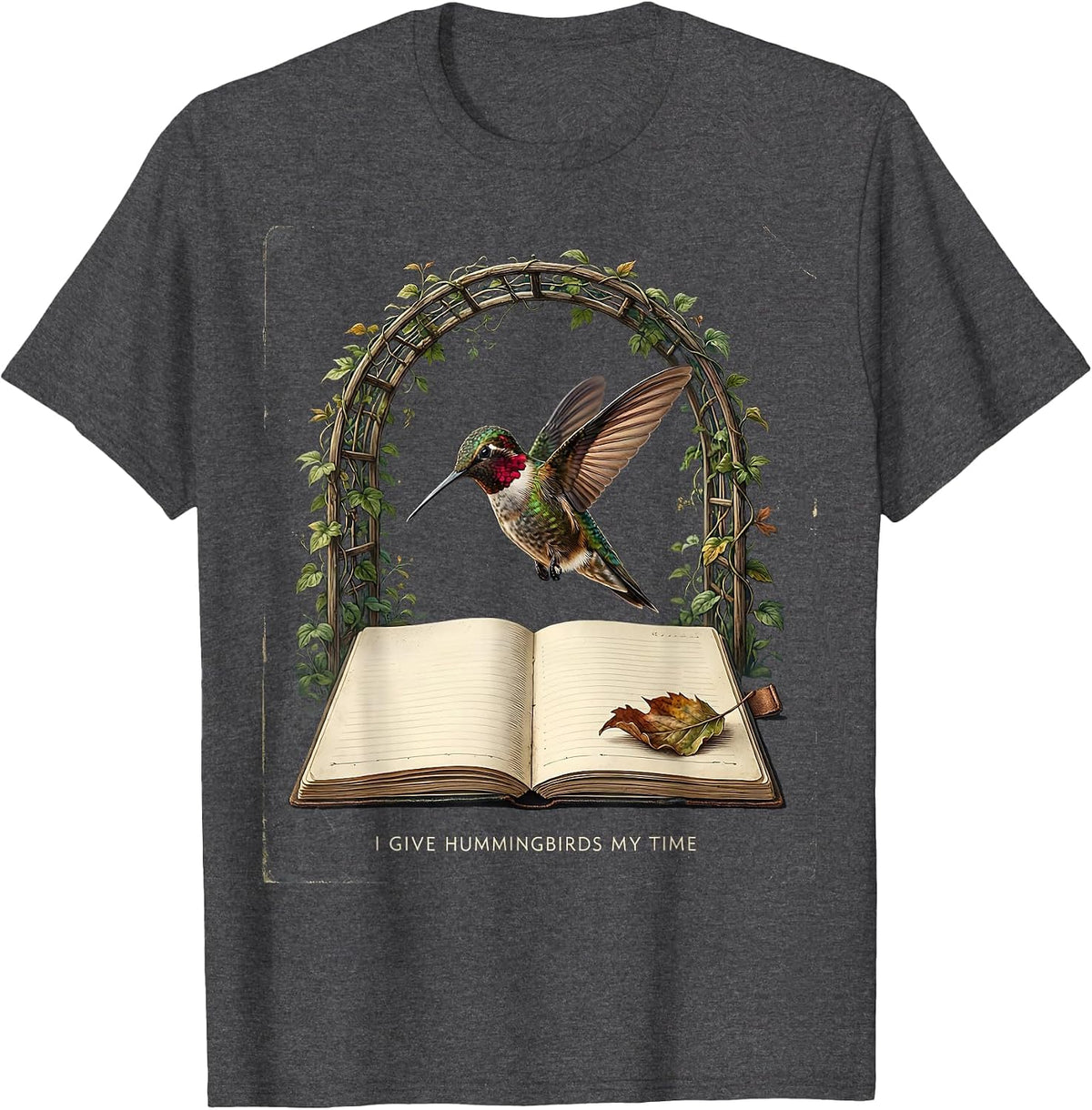 Men's I Give Hummingbirds My Time Vintage Bird Lover Hummingbird T-Shirt - Dark Heather Grey