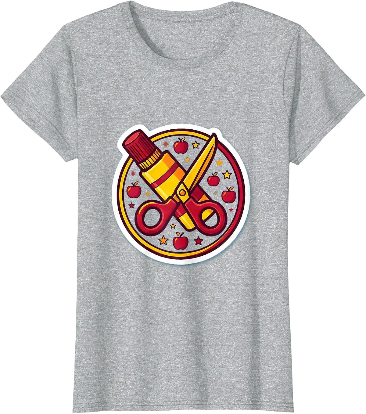 Kindergarten Teacher Glue Stick and Scissors Art T-Shirt - Heather Grey