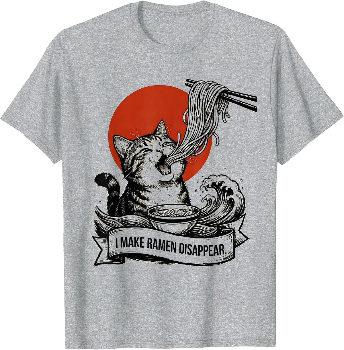 Men's I Make Ramen Disappear Funny Kawaii Anime Cat Ramen Lover T-Shirt - Heather Grey