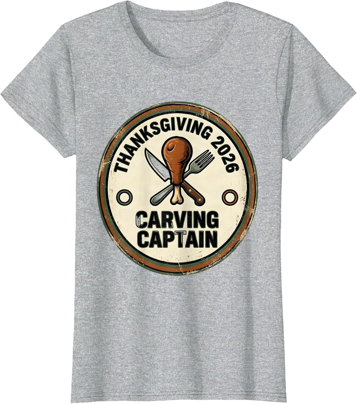 Women's Thanksgiving 2026 Carving Captain Vintage Family Crew T-Shirt - Heather Grey