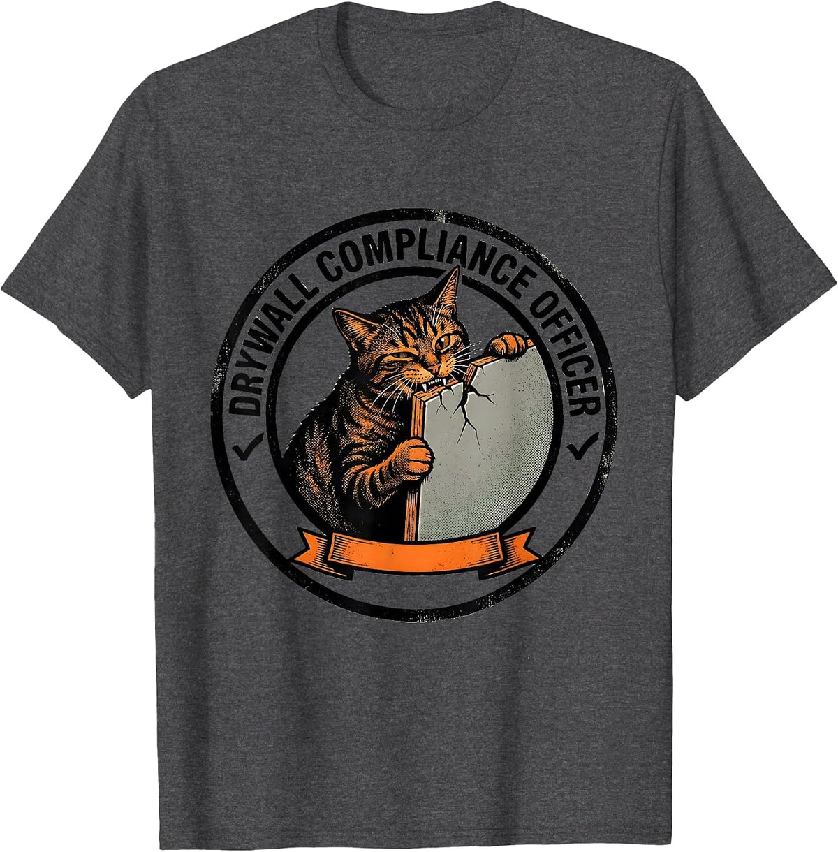 Drywall Compliance Officer Funny Cat Meme Bootleg Humor T-Shirt - Dark Heather Grey