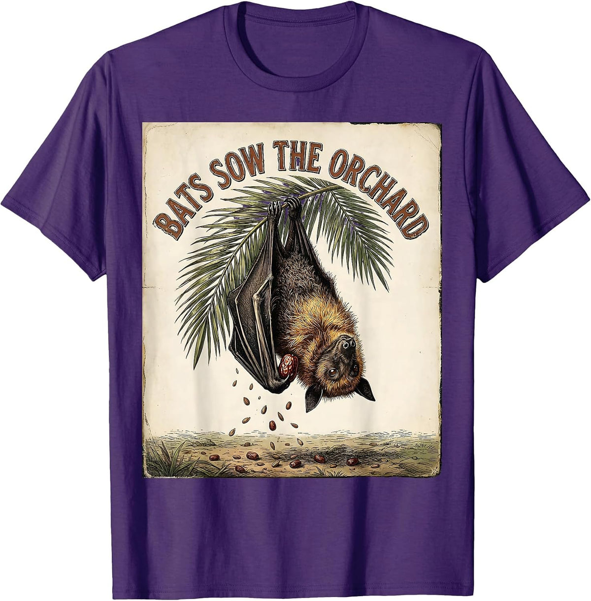 Bats Sow The Orchard Vintage Bat Lover Halloween Nature T-Shirt - Purple