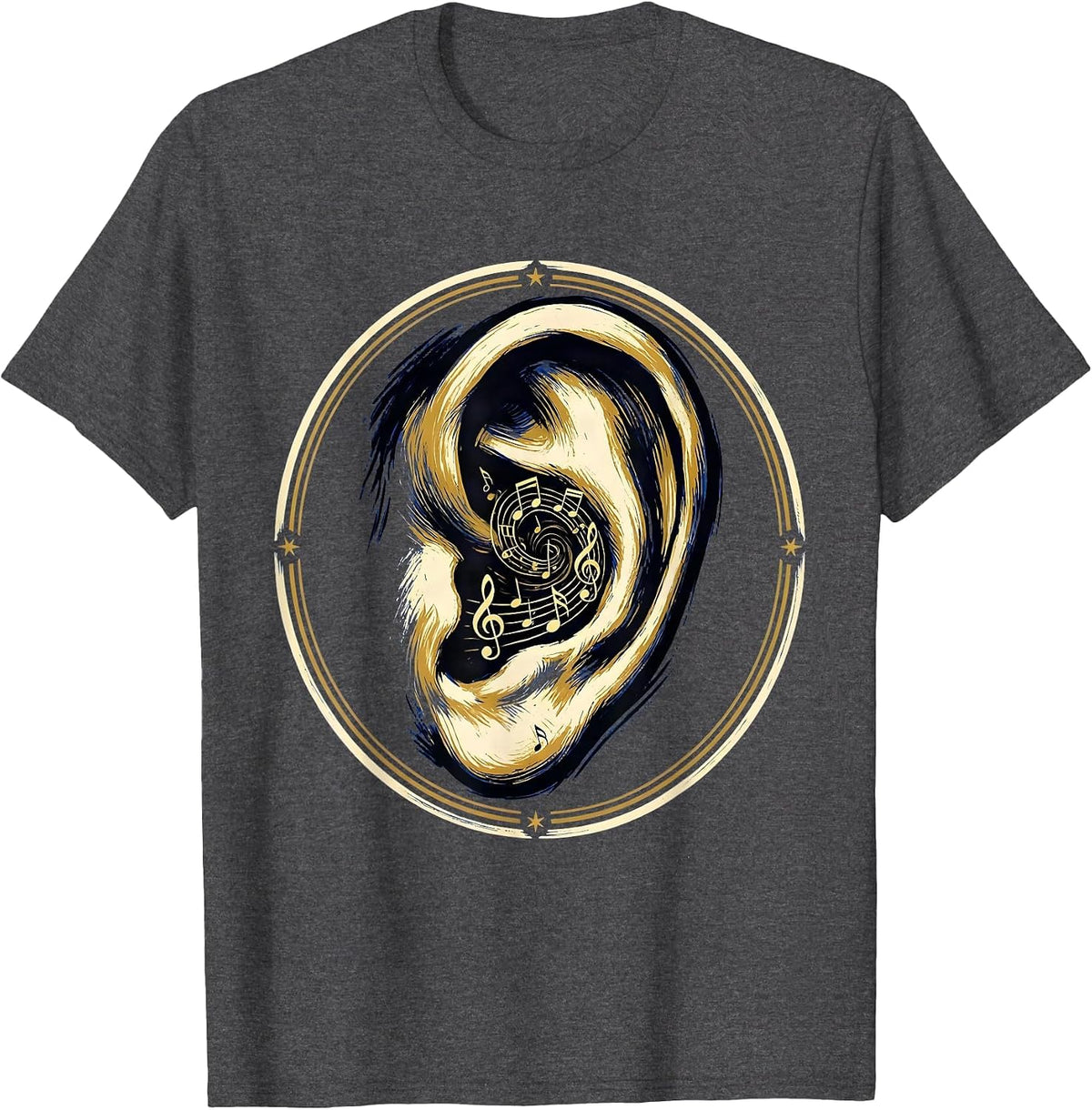 Men's Music Teacher Ear With Musical Notes Illustration T-Shirt - Dark Heather Grey