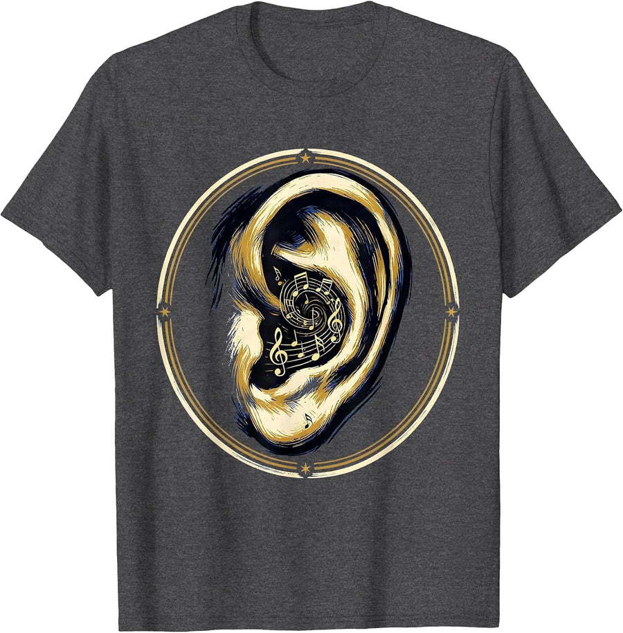 Men's Music Teacher Ear With Musical Notes Illustration T-Shirt - Dark Heather Grey