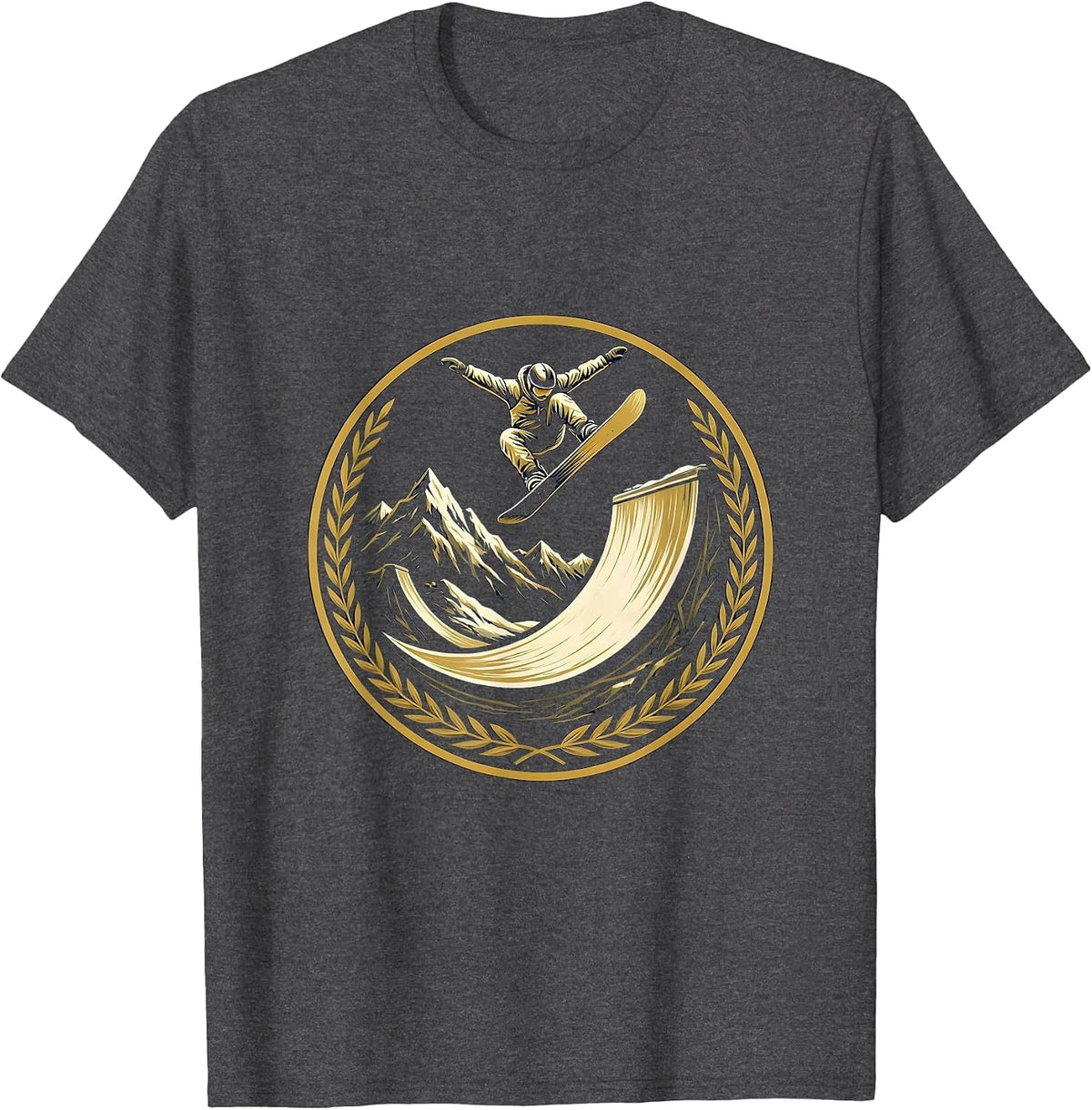 Snowboarder Half-Pipe Spin Action Sports Graphic T-Shirt - Dark Heather Grey
