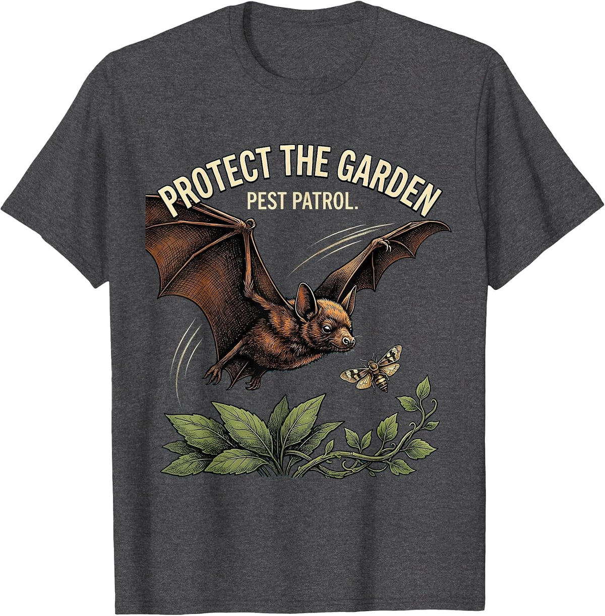 Men's Protect The Garden Pest Patrol Bat Lover Wildlife T-Shirt - Dark Heather Grey