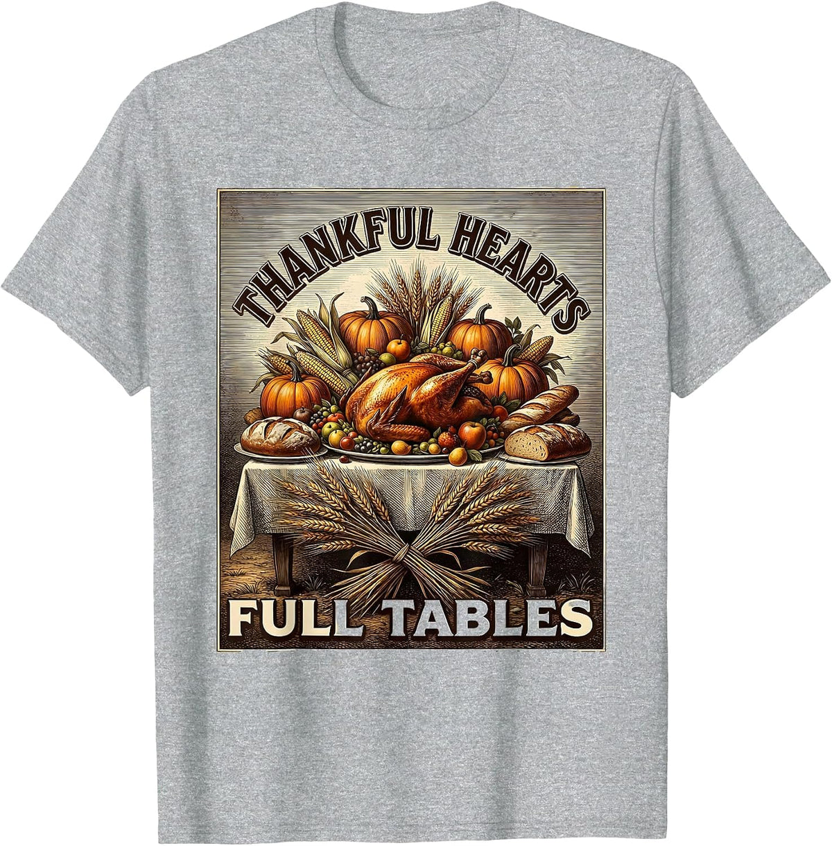 Men's Thankful Hearts Full Tables Thanksgiving Family T-Shirt - Heather Grey