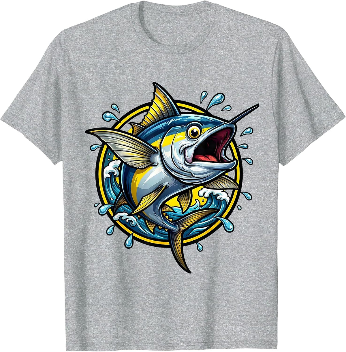 Men's Tuna Fish Open Ocean Graphic Illustration T-Shirt - Heather Grey