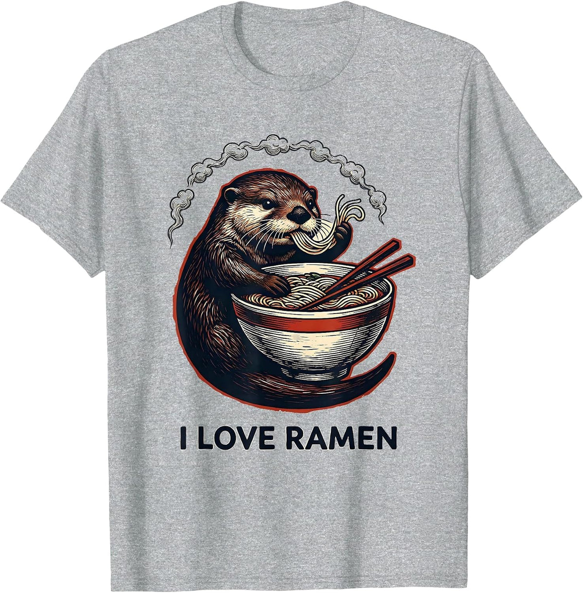 Men's I Love Ramen Kawaii Anime Animal Ramen Lover Cute Otter T-Shirt - Heather Grey