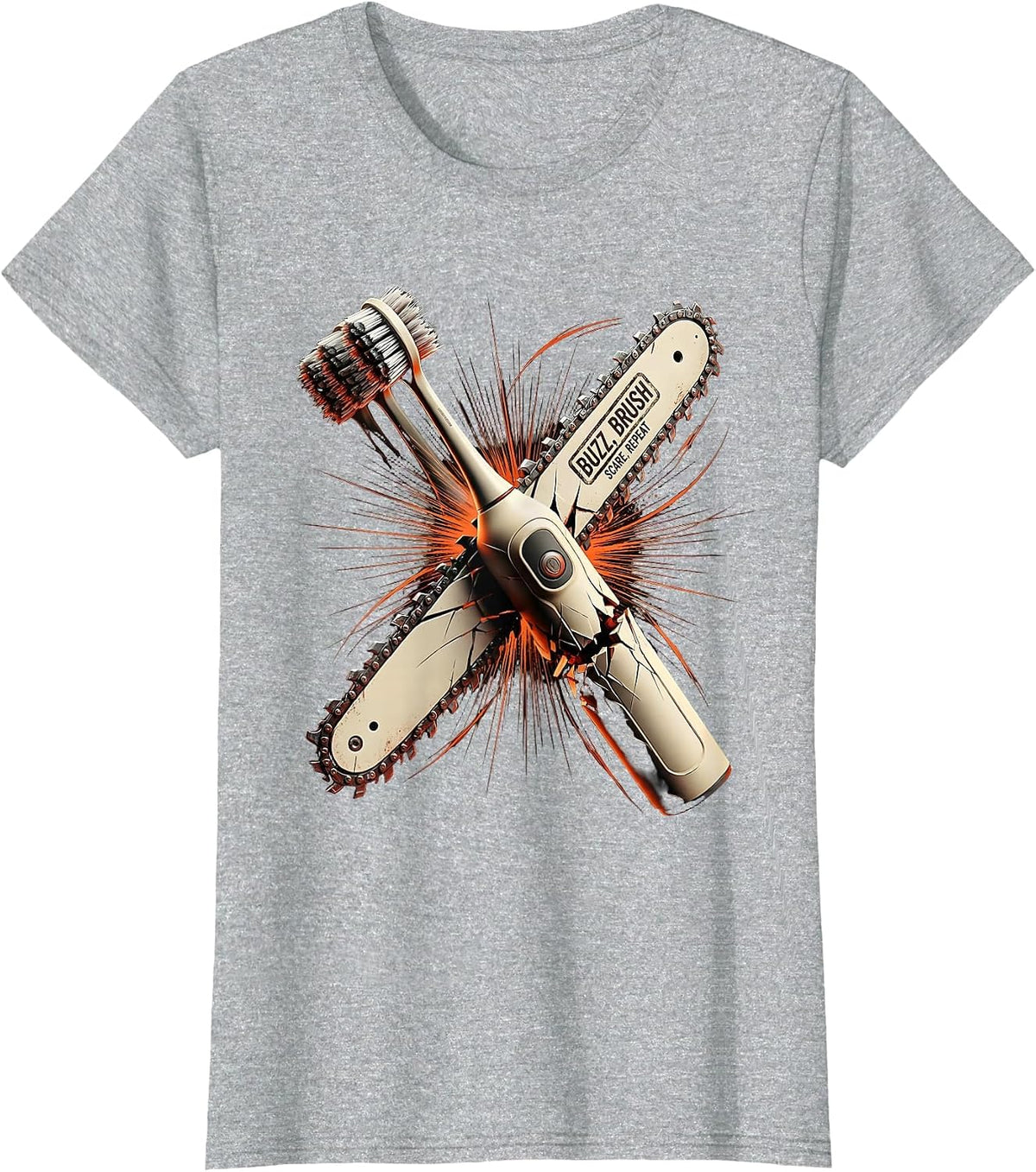 Halloween Dental Chainsaw Buzz Brush Scare Repeat T-Shirt - Heather Grey