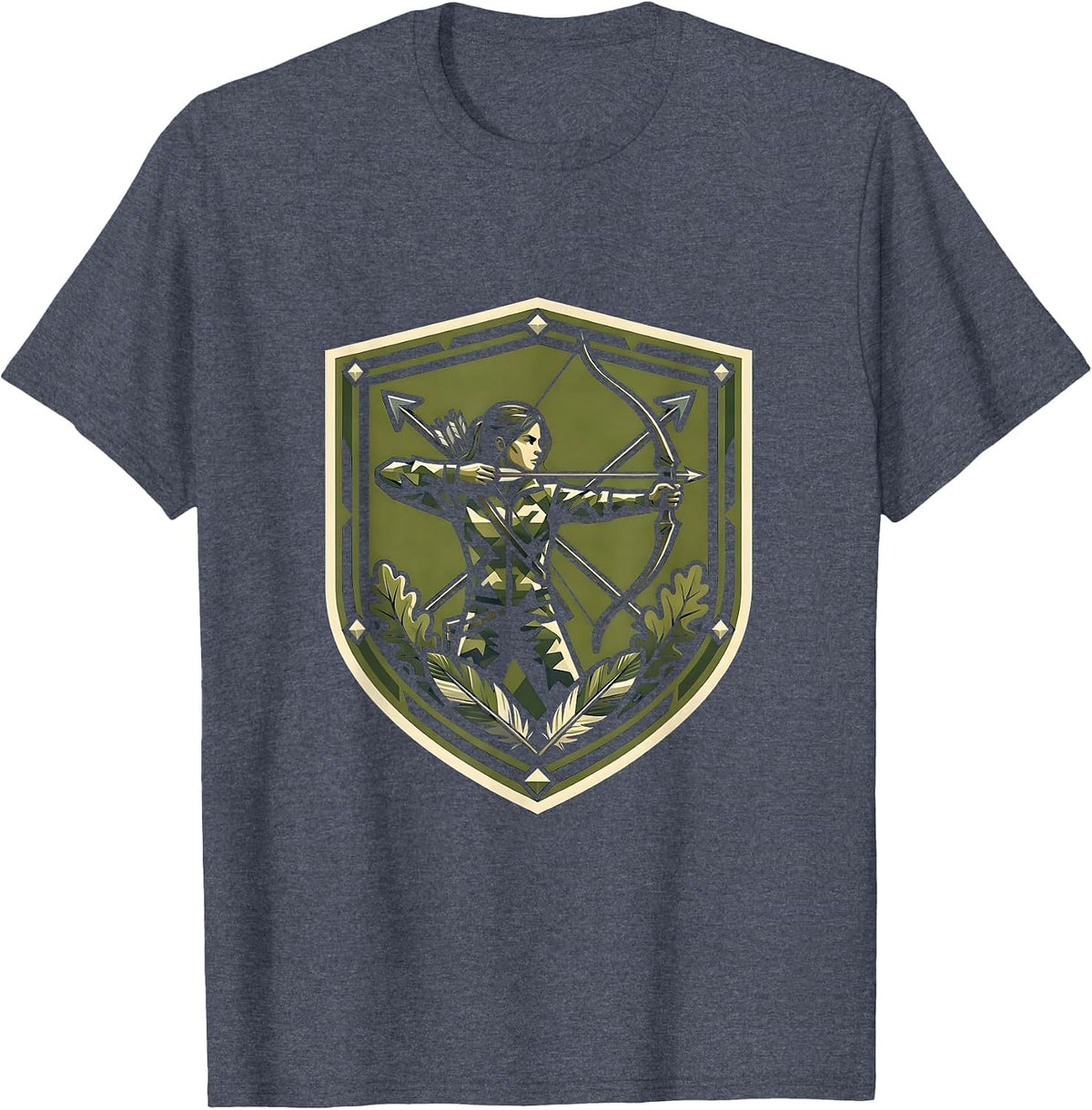 Camo Archer Hunter Bow and Arrow Illustration T-Shirt - Heather Blue