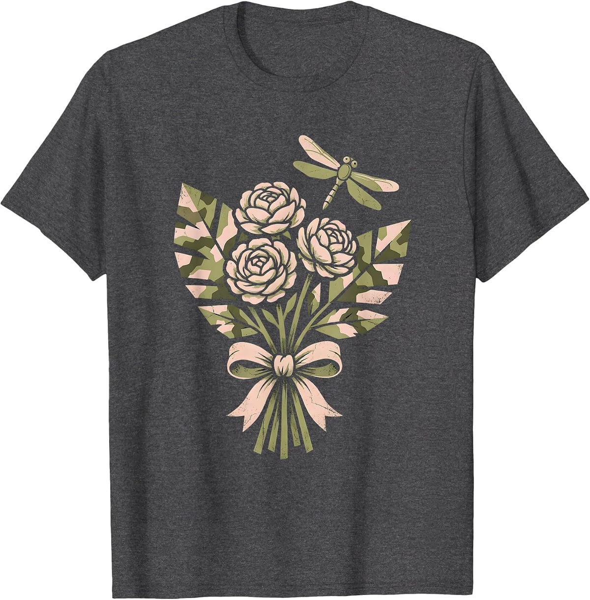 Men's Camo Archer Drawing Bow Illustration T-Shirt - Dark Heather Grey