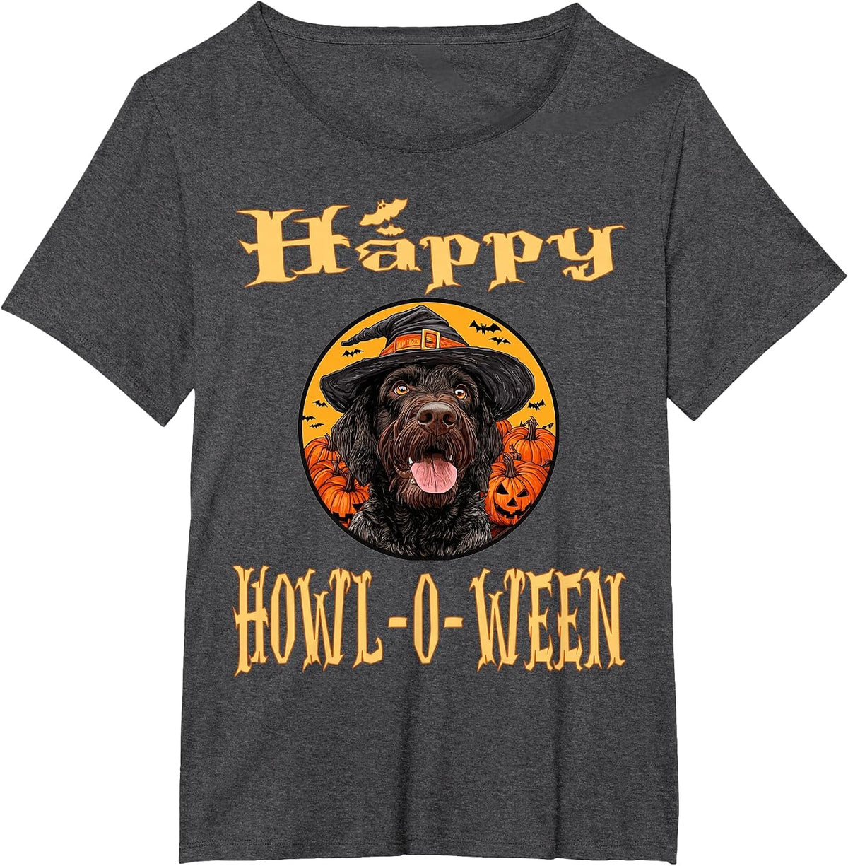German Wirehaired Pointer Dog Whitch Hat Halloween Pumpkin T-Shirt - Dark Heather Grey