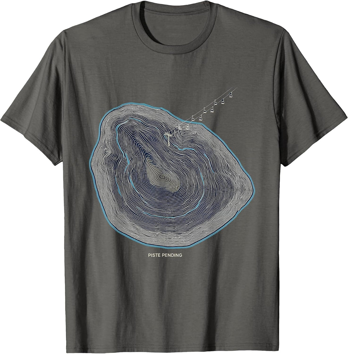 Men's Piste Pending Topographic Contour Ski Snowboard Winter T-Shirt - Asphalt Grey