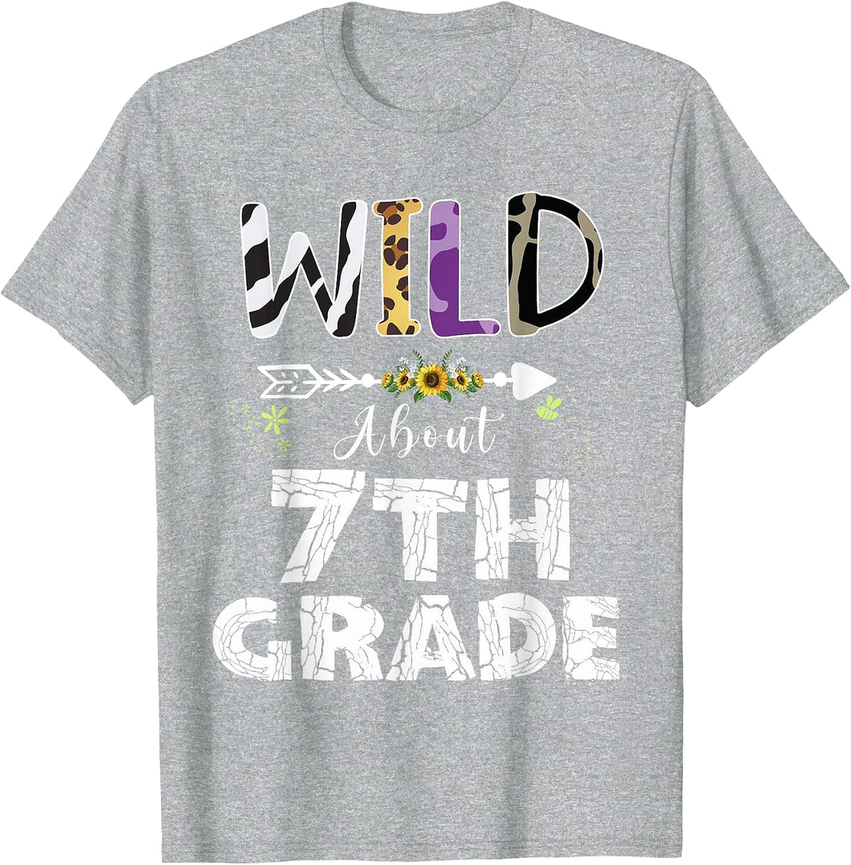 Wild About 7th Grade Flower Leopard Print Teacher Student T-Shirt - Heather Grey